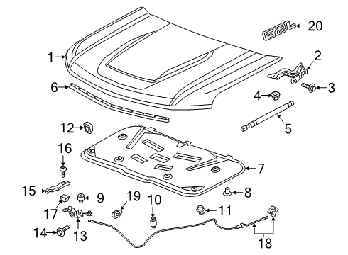 2022 Chevy Silverado 1500 LTD Weatherstrip Assembly, Hood Frt Edge Diagram for 23377081