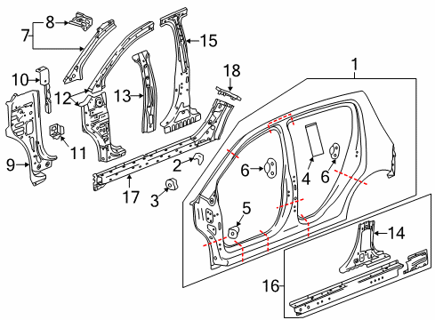 2018 Chevy Sonic Center Pillar & Rocker, Hinge Pillar, Uniside Diagram