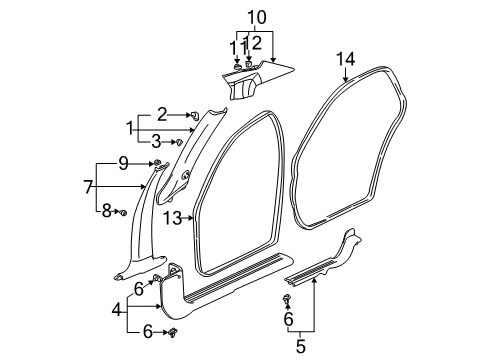 2004 Cadillac DeVille Panel Assembly, Center Pillar Trim *Blue Diagram for 25711782