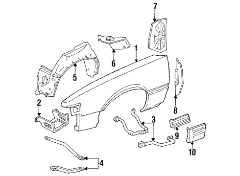 1988 Pontiac Grand Am Molding Kit, Front Fender Side Lower,Rh Source: T/P Diagram for 12392710