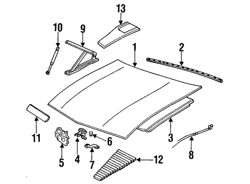 1992 Chevy Camaro Hood & Components Diagram