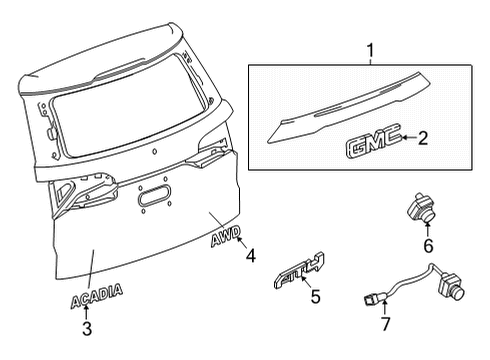 2023 GMC Acadia Applique Assembly, Rear Clsr Ctr *Chrome M Diagram for 84727553