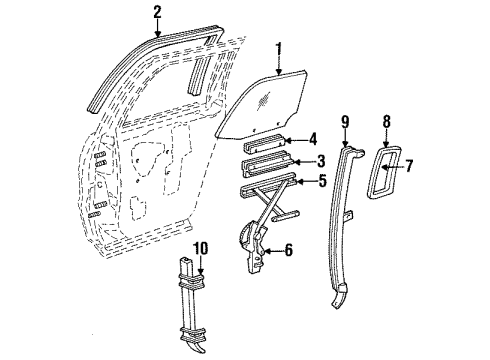 1993 Cadillac Fleetwood Filler, Rear Side Door Window Sash Diagram for 10161247