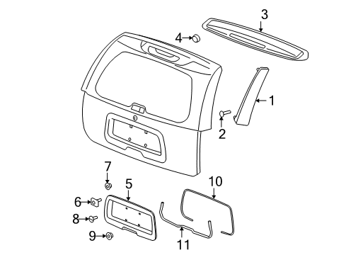 2002 Oldsmobile Bravada Plate,Rear Compartment Lid Name Diagram for 10439807