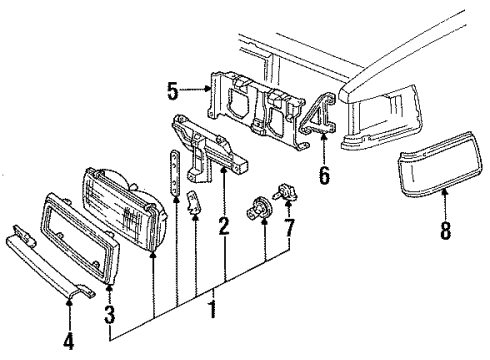 1993 Cadillac 60 Special Bezel & Closeout Assembly, Headlamp (Lh) Diagram for 16513825