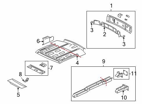 2004 Pontiac Montana Rear Body Panel, Floor & Rails Diagram