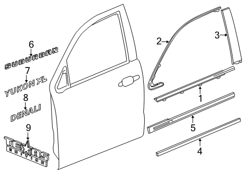 2020 GMC Yukon XL Molding Assembly, Front Side Door *Bright Chromm Diagram for 22832436