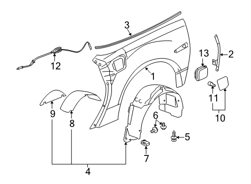 2007 Chevy Corvette Quarter Panel & Components Diagram