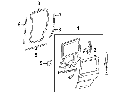 2000 Oldsmobile Silhouette Weatherstrip Assembly, Rear Side Door Diagram for 10449199