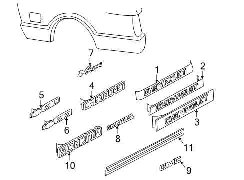 2002 GMC Sonoma Exterior Trim - Pick Up Box Diagram 4 - Thumbnail