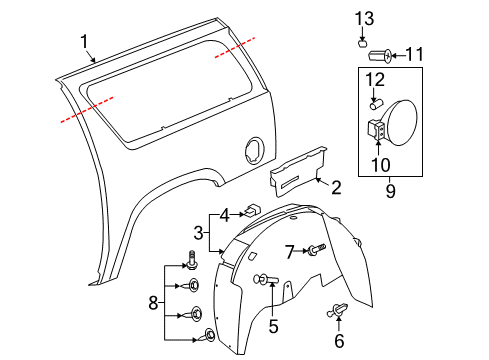 2008 GMC Yukon XL 2500 Liner Assembly, Rear Wheelhouse Panel Diagram for 15938668