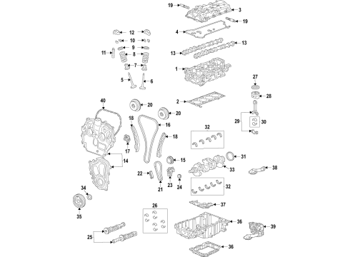 2020 Cadillac XT5 Engine Parts, Mounts, Cylinder Head & Valves, Camshaft & Timing, Variable Valve Timing, Oil Cooler, Oil Pan, Oil Pump, Balance Shafts, Crankshaft & Bearings, Pistons, Rings & Bearings Diagram