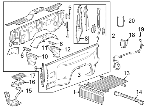 2021 GMC Sierra 3500 HD Pick Up Box Components Diagram