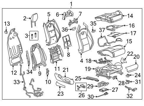 2019 Cadillac CTS Support Assembly, Front Seat Back Pad Diagram for 23315648