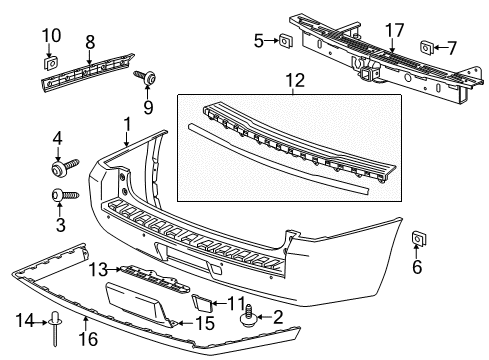 2016 GMC Yukon Rear Bumper, Cover Upper *Service Primer Diagram for 23386115