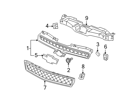 2012 Chevy Suburban 2500 Grille Assembly, Radiator Upper *Bright Chrom Diagram for 22830012