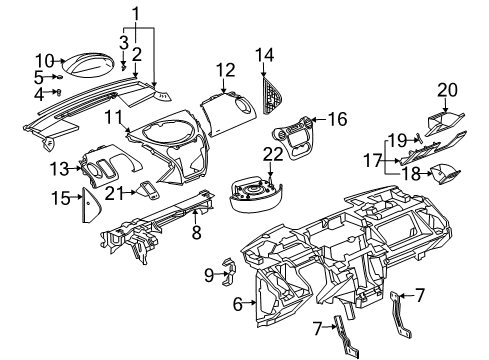 2007 Saturn Ion Panel Asm,Instrument Panel Upper Center Trim *Very Dark Gray Diagram for 15830183