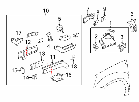 2009 Saturn Outlook Panel Assembly, Body Hinge Pillar Inner Diagram for 25965641