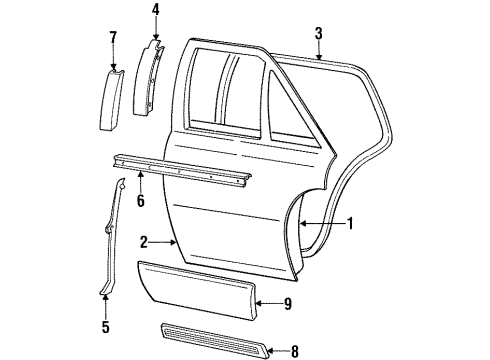 1994 Cadillac Seville Rear Door, Exterior Trim Diagram