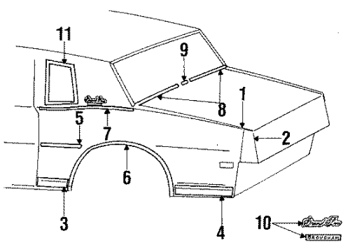 1987 Pontiac Grand Prix Molding Asm,Rear Quarter Diagram for 12300120