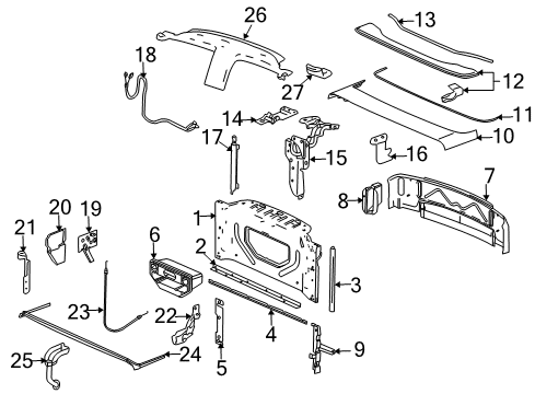 2005 Chevy SSR Cable Asm,Folding Top Stowage Compartment Lid Latch Release (LH, RH) Diagram for 88980428