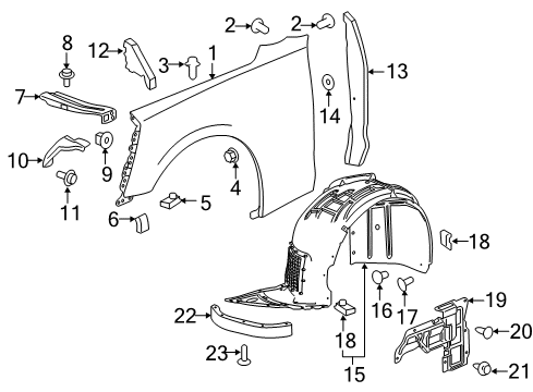 2018 Chevy Camaro Fender Assembly, Front (Rh) Diagram for 23221296