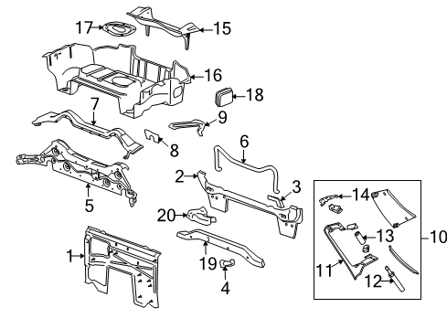 2007 Pontiac Solstice Rear Body Panel, Floor & Rails Diagram