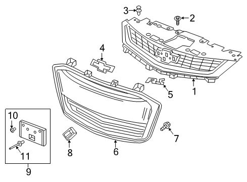 2019 Chevy Sonic Front Grille Emblem Assembly Diagram for 42475825