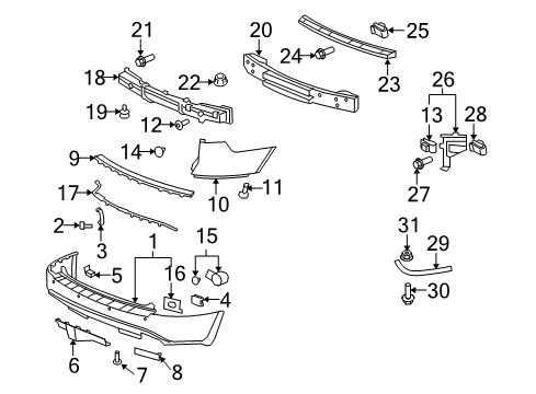 2010 Buick Enclave Bracket, Rear Bumper Fascia Side Diagram for 25882464