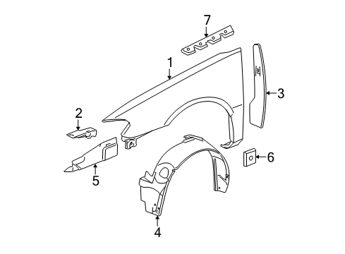 2008 Buick LaCrosse Fender & Components, Exterior Trim Diagram