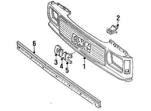 1991 GMC Sonoma Grille & Components Diagram