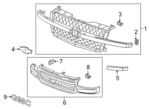 2006 GMC Sierra 1500 Grille & Components Diagram 1 - Thumbnail