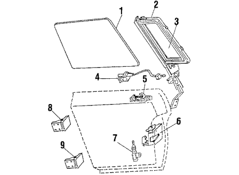 1986 Oldsmobile Cutlass Supreme Rear Door - Glass & Hardware Diagram