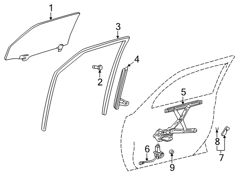 2009 Pontiac Vibe Front Door - Glass & Hardware Diagram