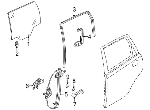 2009 Pontiac G3 Regulator,Rear Side Door Window Diagram for 96806549