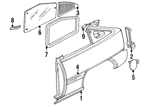 1989 Pontiac LeMans Molding,Rear Quarter Panel(Lh)(N08, T5Q/Xk5)(Black W/Red Accent S Diagram for 90290043