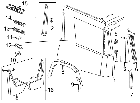 2020 Cadillac Escalade ESV Rear Molded Splash Guards in Radiant Silver Metallic Diagram for 22922805