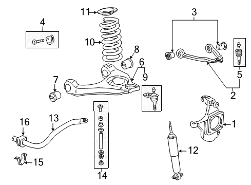 2000 GMC Yukon XL 1500 Front Suspension Components, Lower Control Arm, Upper Control Arm, Stabilizer Bar Diagram