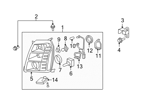 2008 Cadillac Escalade ESV Support, Headlamp Housing Diagram for 15874642