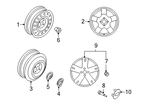 2009 Pontiac G3 Wheels, Covers & Trim Diagram