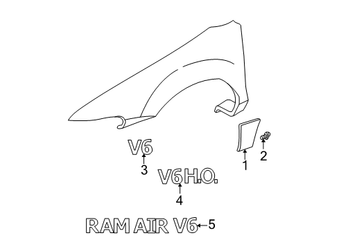 1999 Pontiac Grand Am Plate Assembly, Front Fender Name 'Ram Air V6' *Black Y Diagram for 22619420