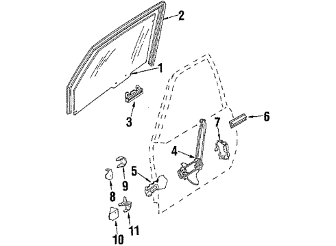 1984 Cadillac Cimarron Front Door - Glass & Hardware Diagram