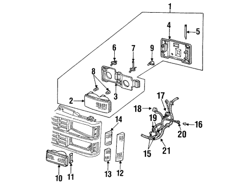 1996 GMC K2500 Suburban Reflector,Front Side Marker Diagram for 5977464