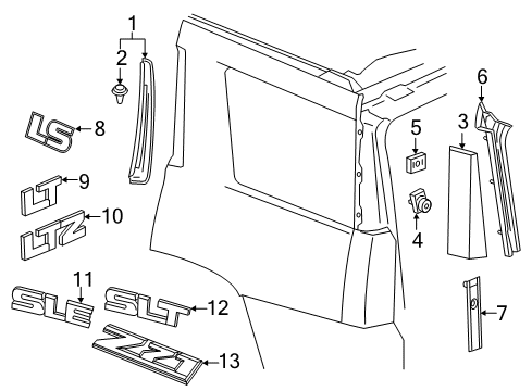 2016 Chevy Tahoe Molding Assembly, Body Side Rear Diagram for 23227748