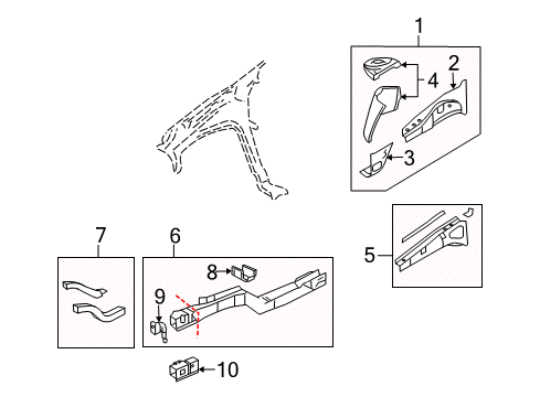 2004 Pontiac Aztek Structural Components & Rails Diagram