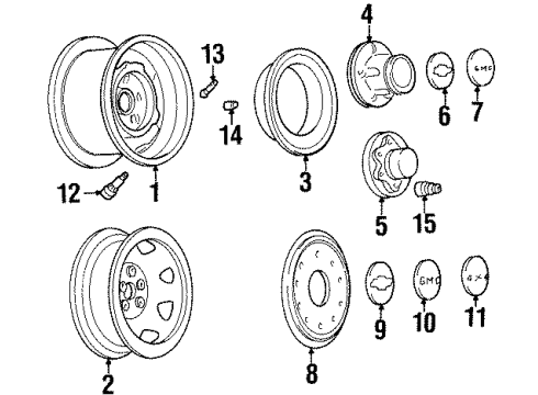 1992 Chevy K2500 Suburban Wheel Trim Cover Insert Diagram for 15550449