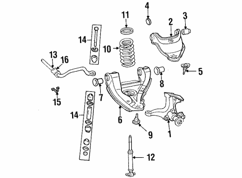 1993 GMC K1500 Front Suspension, Control Arm Diagram 4 - Thumbnail