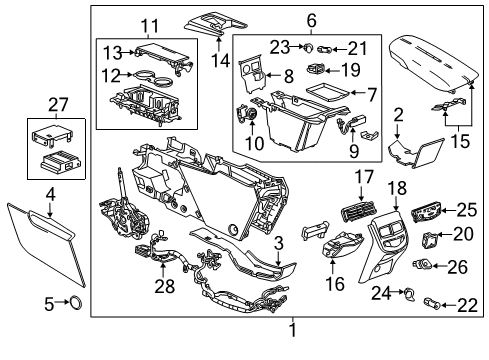 2018 Cadillac XTS Console Assembly, F/Flr *Jet Black Diagram for 84389381