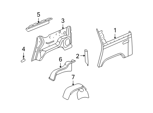 2009 Hummer H2 Baffle Assembly, Quarter Inner Panel Diagram for 15173928