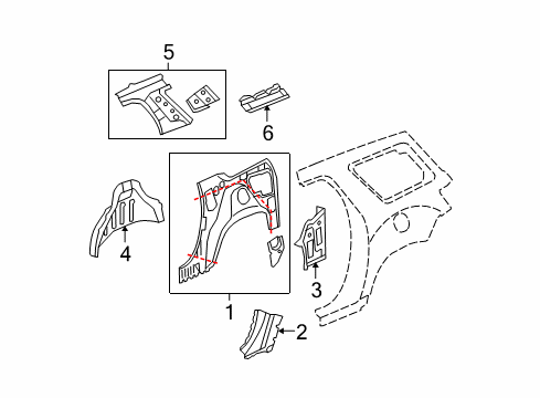 2010 GMC Acadia Inner Structure - Quarter Panel Diagram